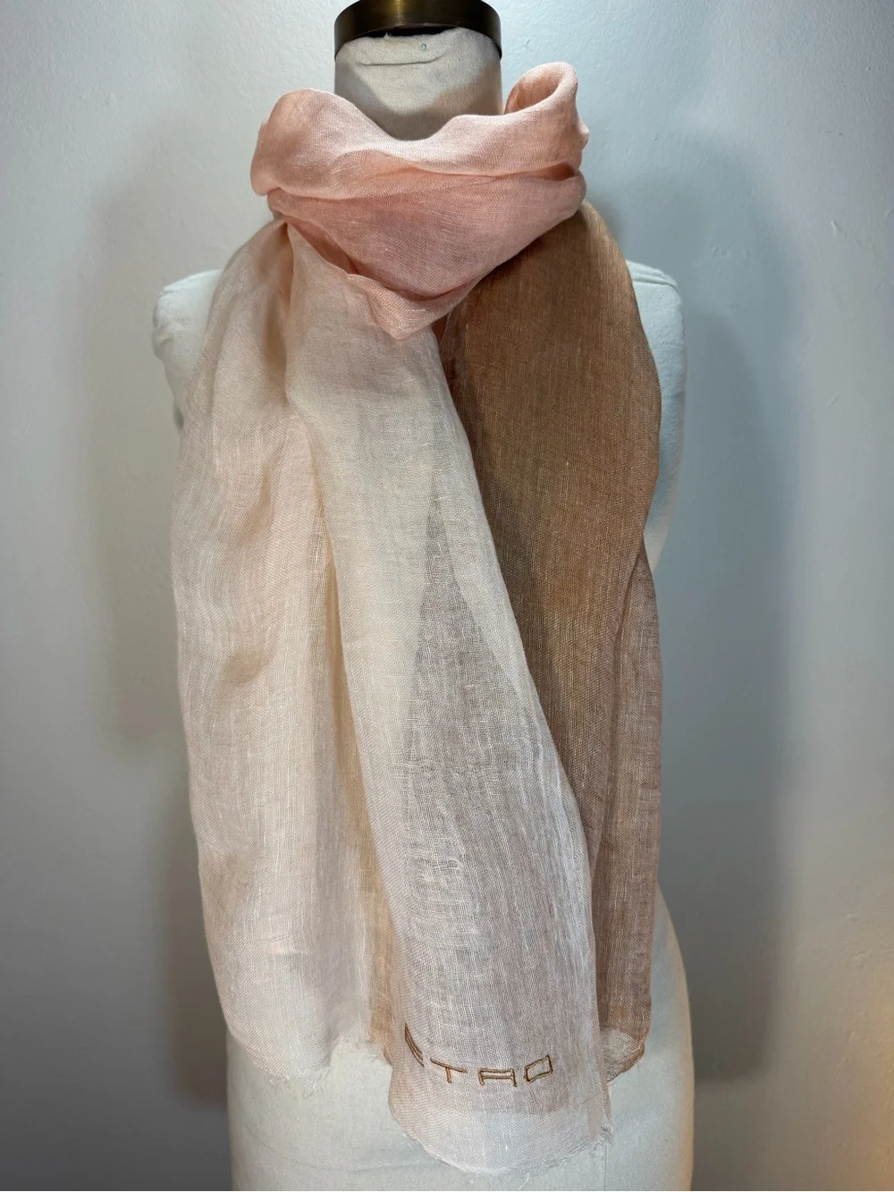 ETRO Ombre Linen Scarf in Blush, Cream & Brown